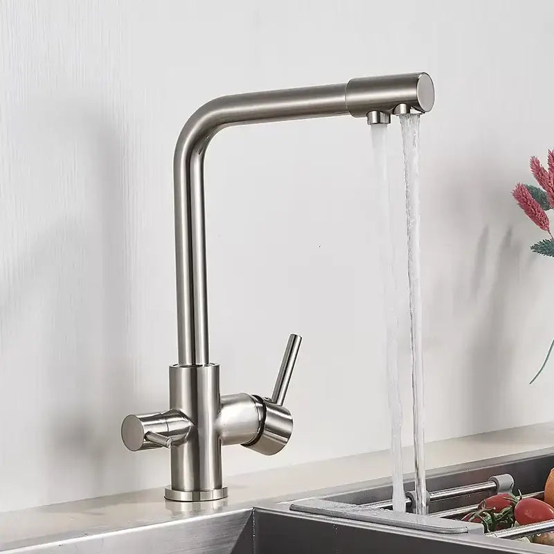 Modern chrome pure water kitchen faucet with dual handles