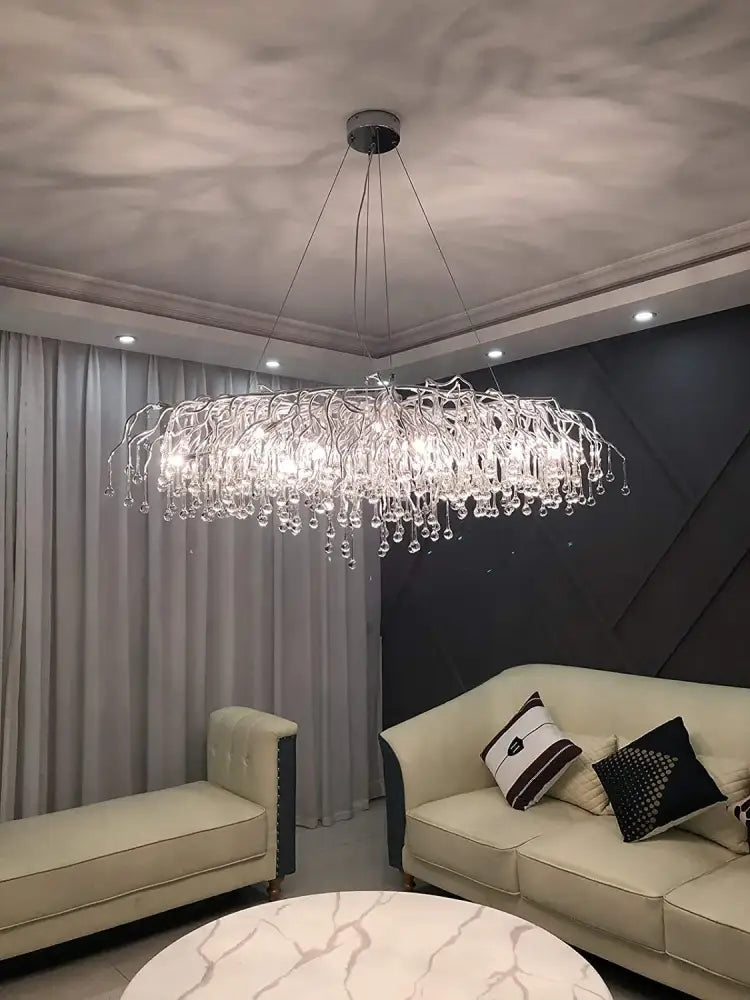 Modern chrome rectangular crystal chandelier dining room light fixture