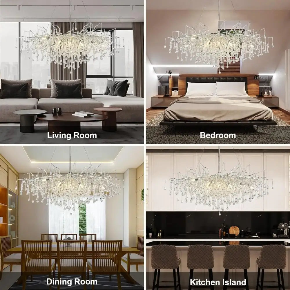 Modern chrome rectangular crystal chandelier dining room light fixture