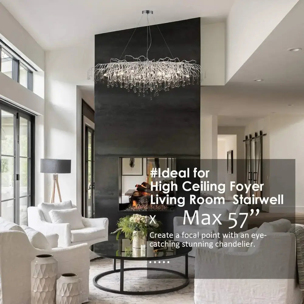 Modern chrome rectangular crystal chandelier dining room light fixture
