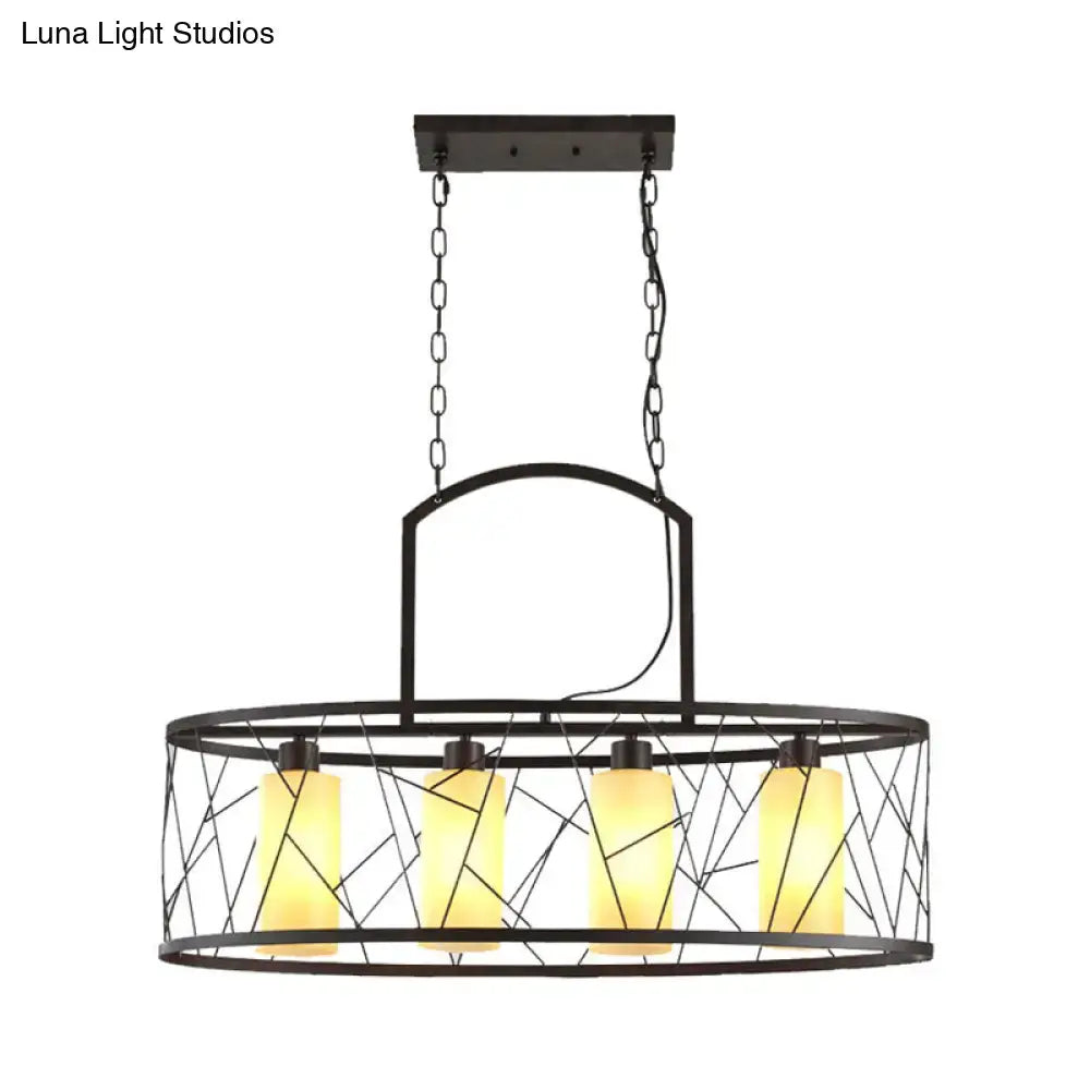 Classic black metal island lamp with glass shades for dining room