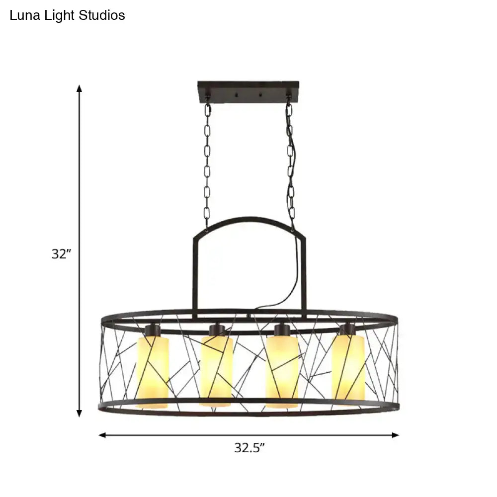 Classic black metal island lamp with glass shades for dining room