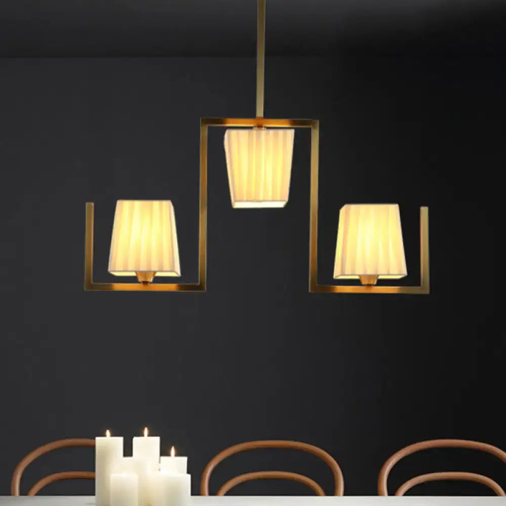 Classic brass three light kit with pleated shades dining room ceiling light