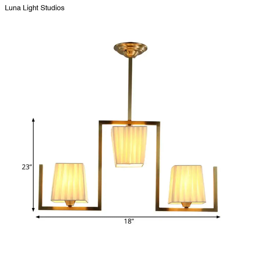 Classic brass three light kit with pleated shades dining room ceiling light