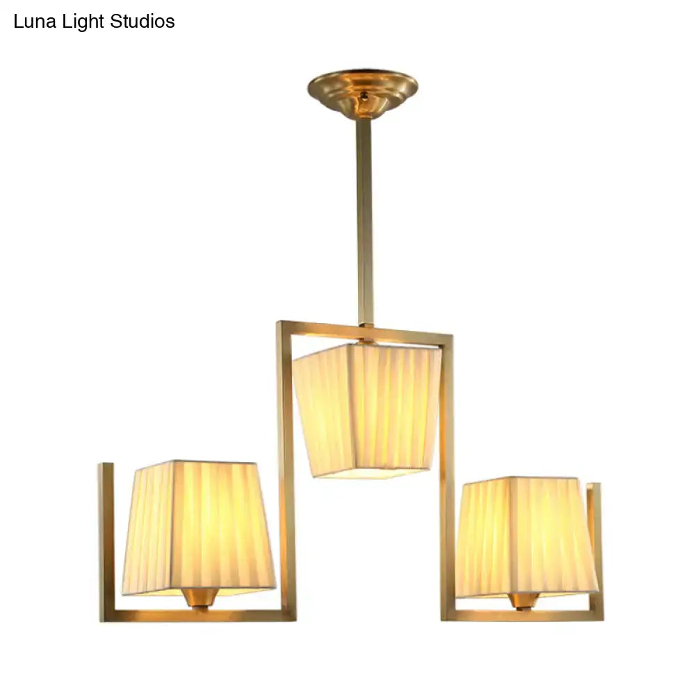 Classic brass three light kit with pleated shades dining room ceiling light