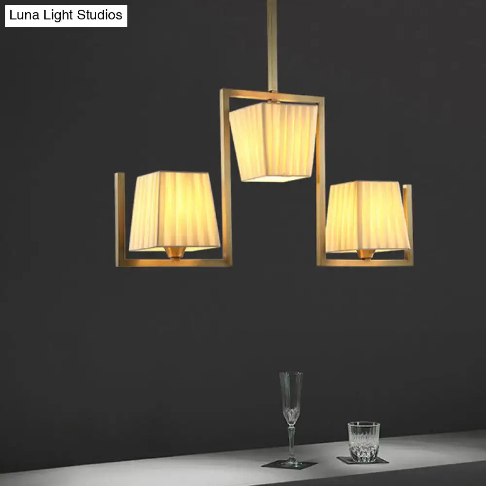 Classic brass three light kit with pleated shades dining room ceiling light