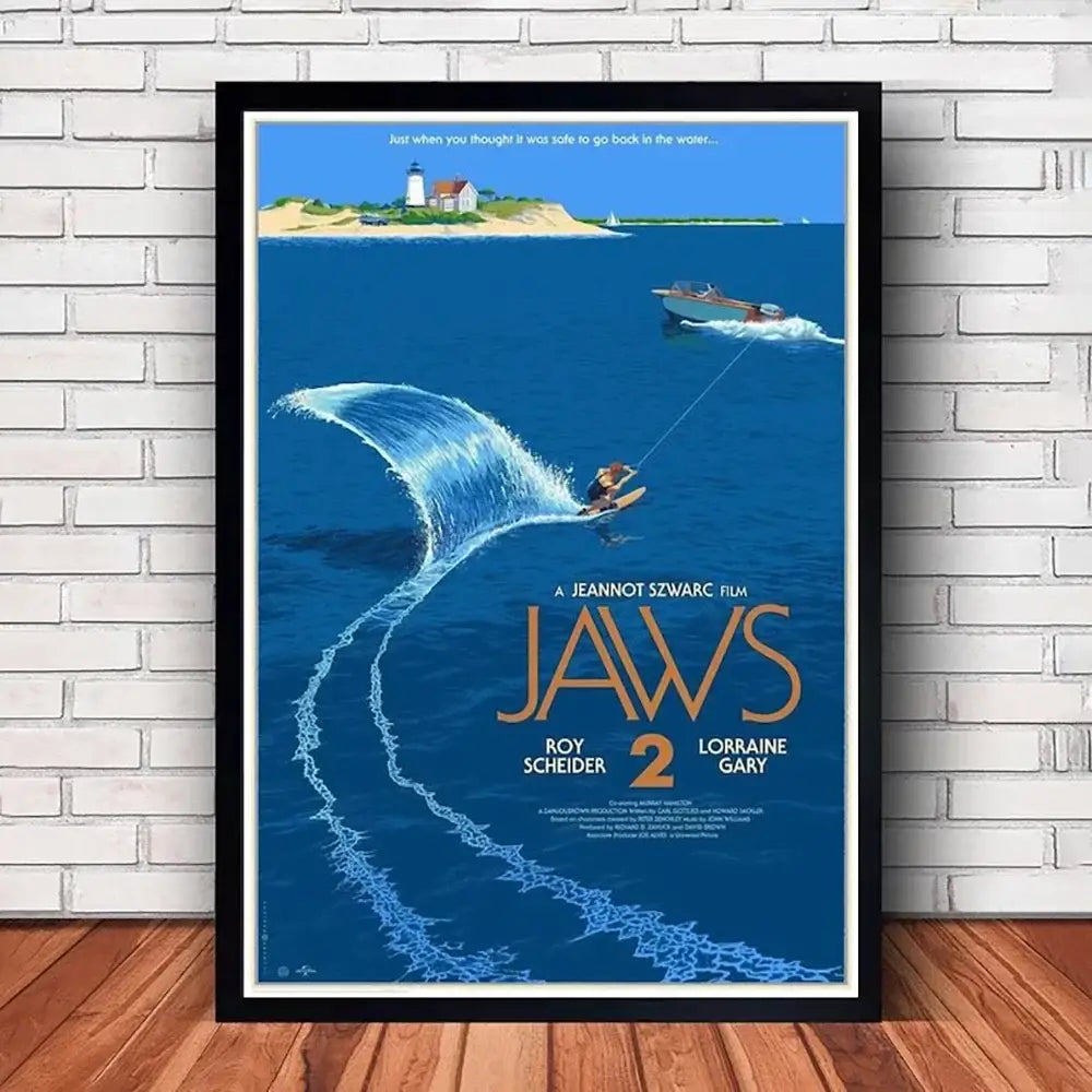 Classic black framed jaws movie poster canvas wall art living room