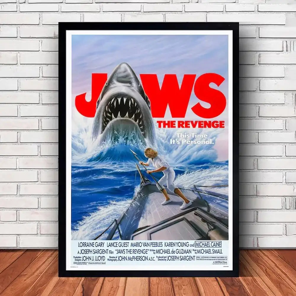 Classic black framed jaws movie poster canvas wall art living room