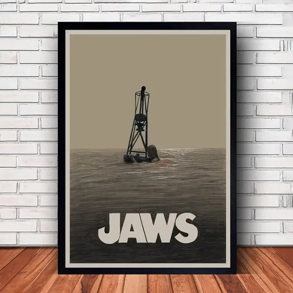 Classic black framed jaws movie poster canvas wall art living room