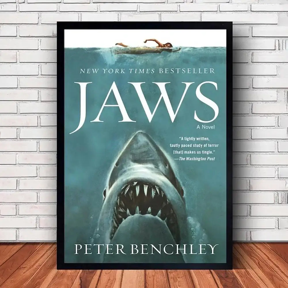 Classic black framed jaws movie poster canvas wall art living room