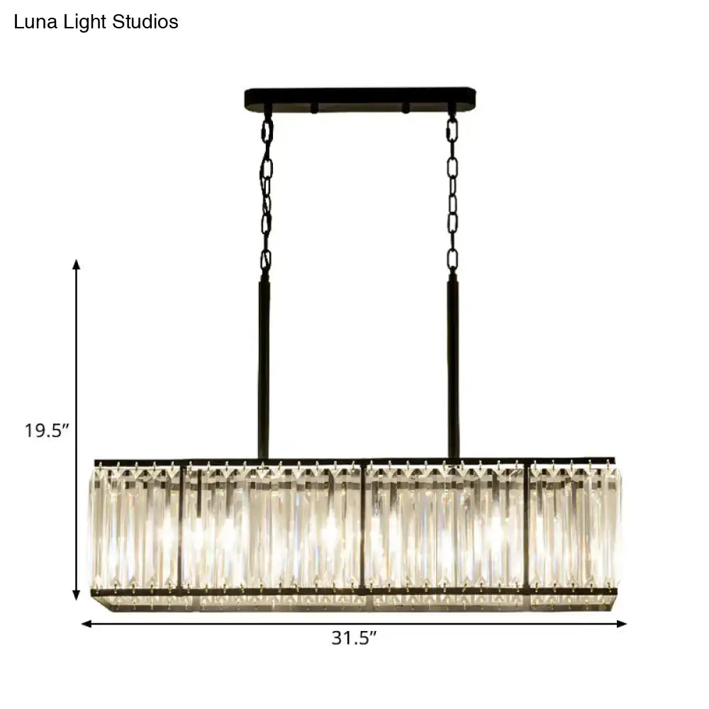 Modern black rectangular clear crystal island pendant dining room light