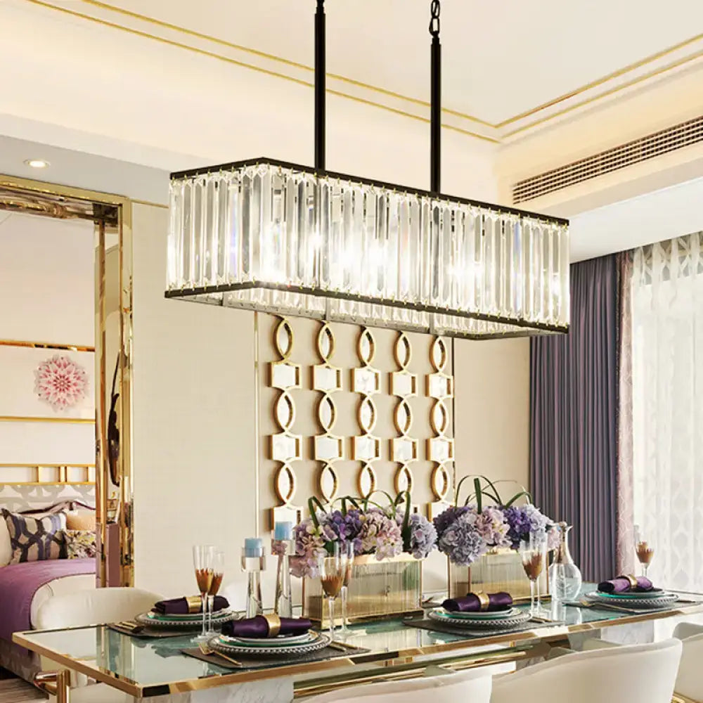 Modern black rectangular clear crystal island pendant dining room light
