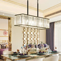 Modern black rectangular clear crystal island pendant dining room light