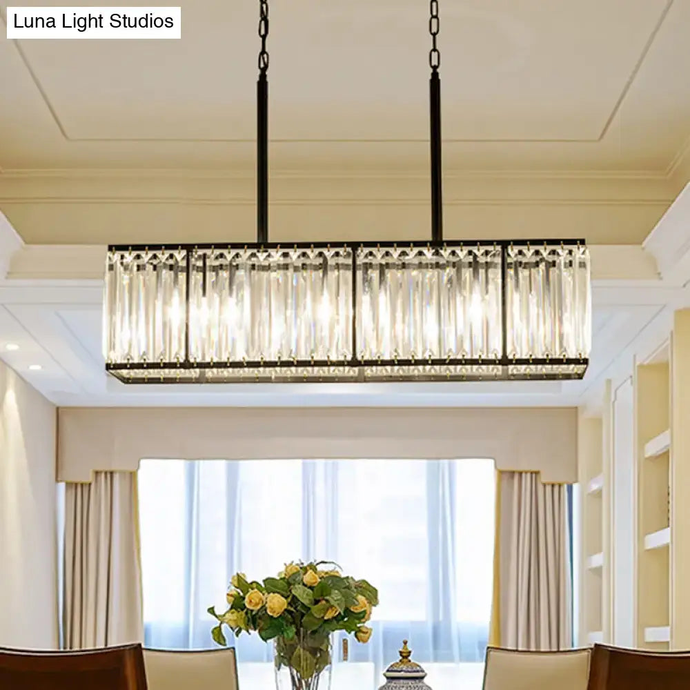 Modern black rectangular clear crystal island pendant dining room light