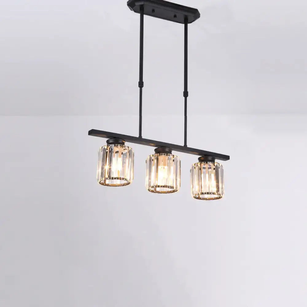 Modern black and clear crystal pendant island light – dining room