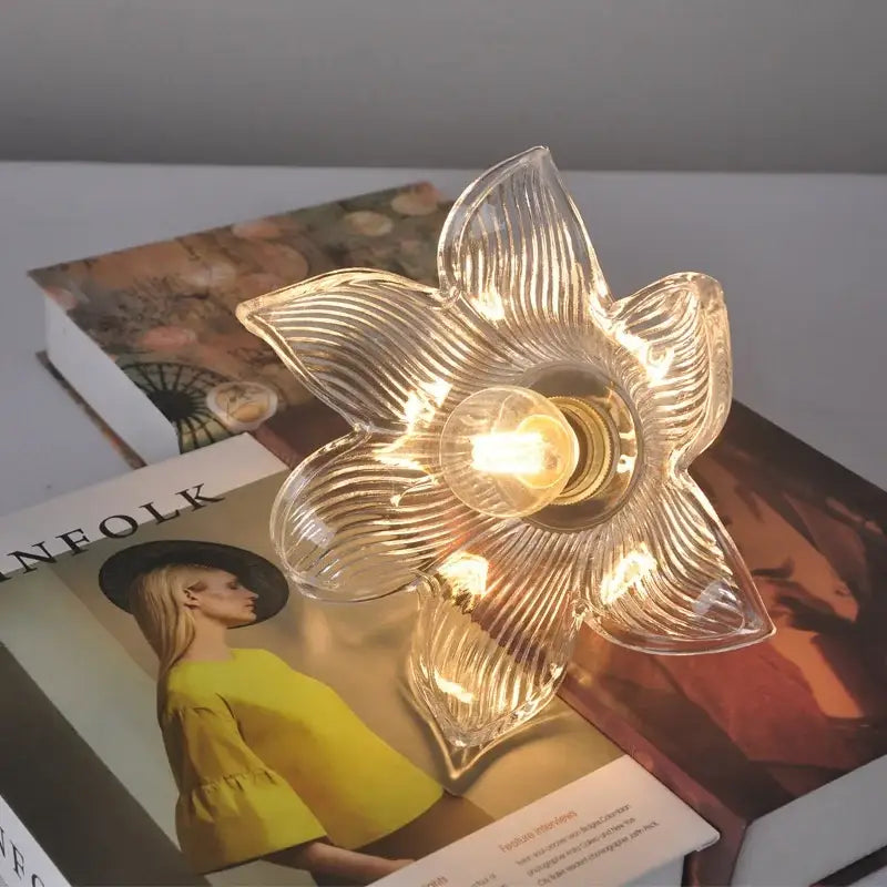 Decorbites clear flower glass wall lamp bedroom brass pull chain