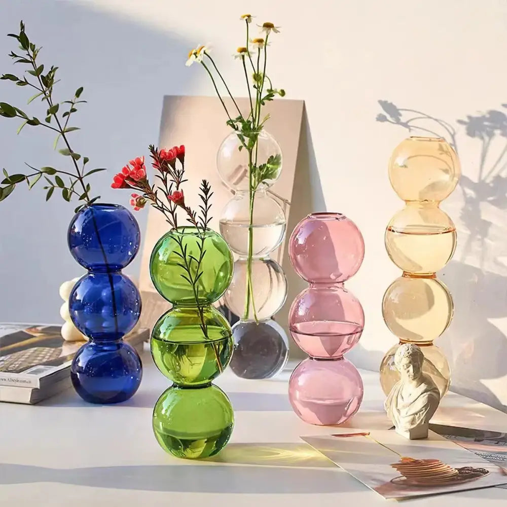 Vibrant stacked glass bubble vase living room decor