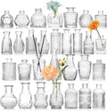 Etched clear glass bud vases set dining room floral decor