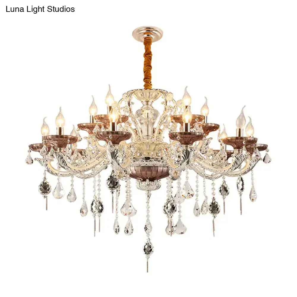 Traditional clear & amber glass chandelier with crystal accents dining room