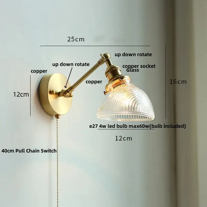 Decorbites clear glass led brass wall sconce dining room light