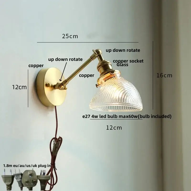 Decorbites clear glass led brass wall sconce dining room light