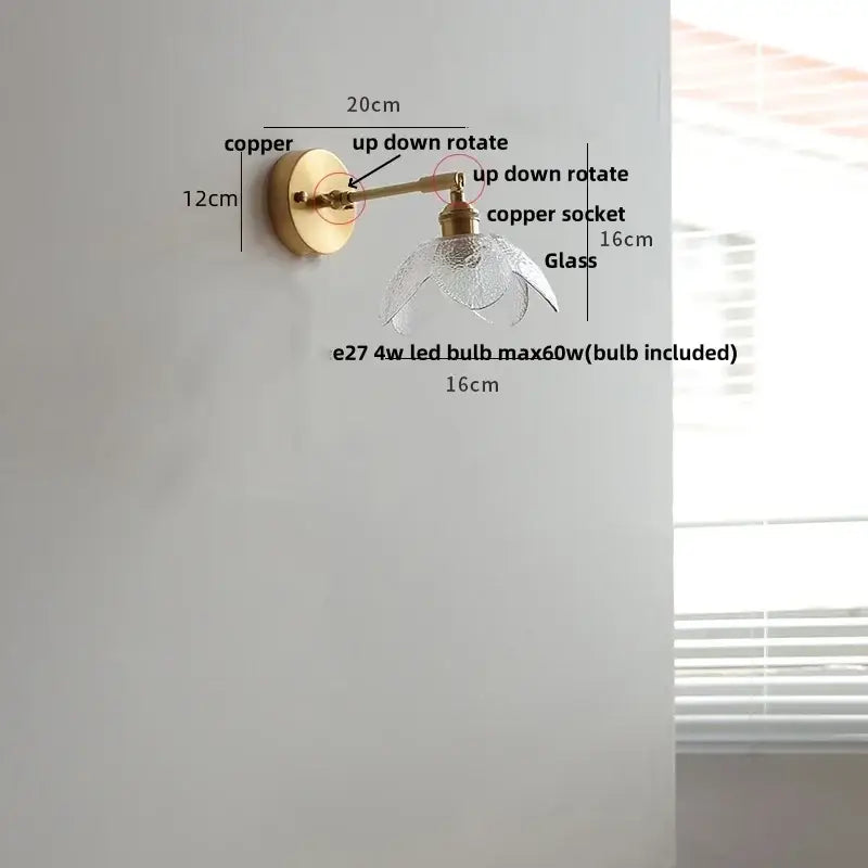 Decorbites clear glass led brass wall sconce dining room light