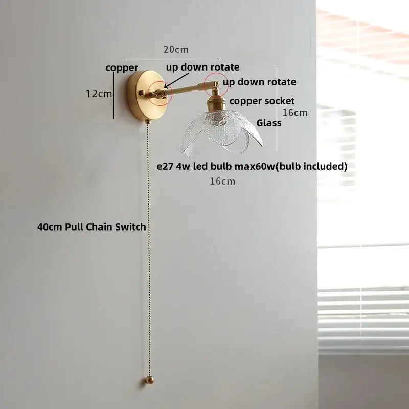 Decorbites clear glass led brass wall sconce dining room light