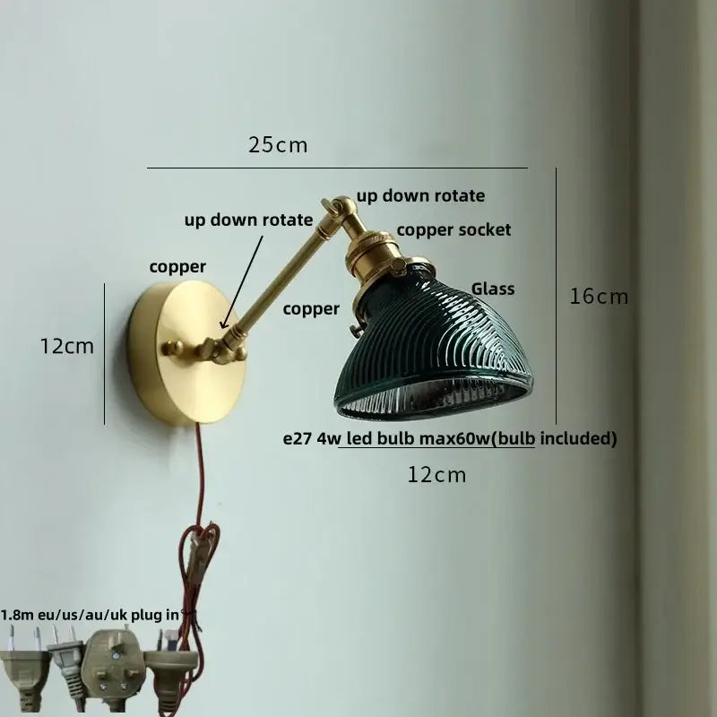 Decorbites clear glass led brass wall sconce dining room light