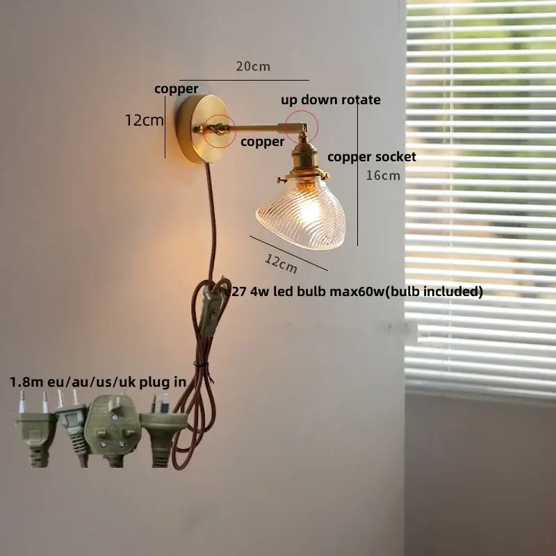 Decorbites clear glass led brass wall sconce dining room light