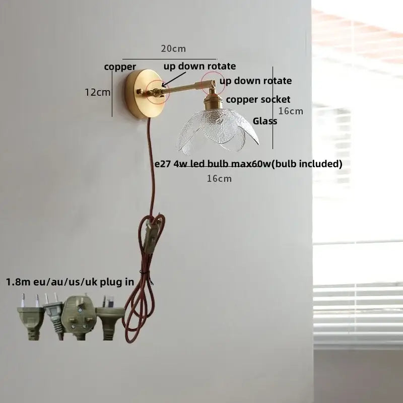 Decorbites clear glass led brass wall sconce dining room light