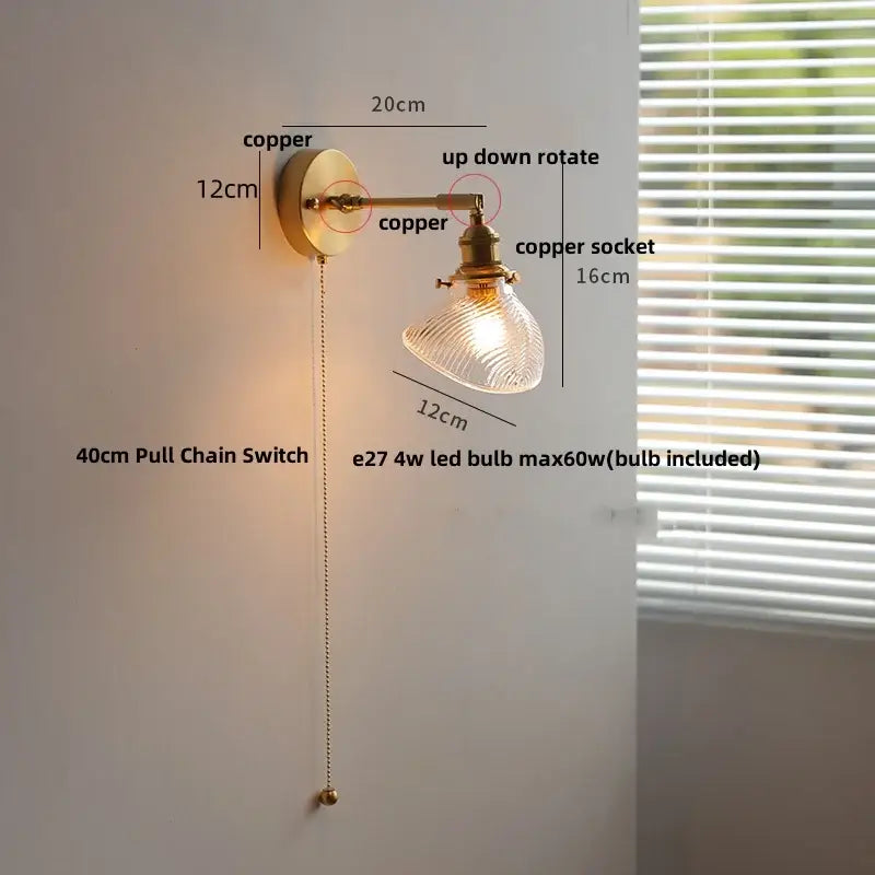 Decorbites clear glass led brass wall sconce dining room light