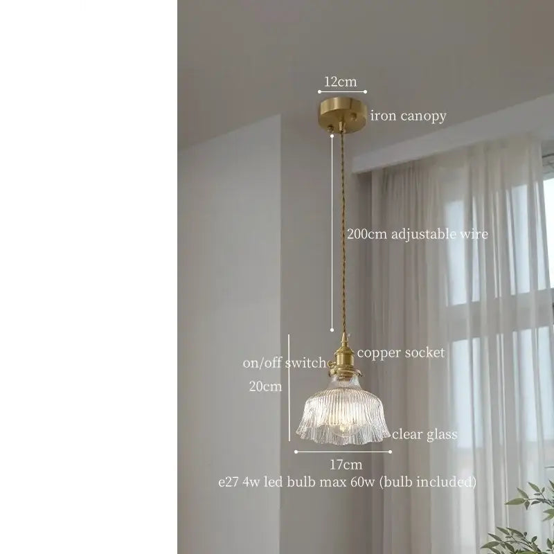 Decorbites clear glass led pendant light brass pair for bedroom