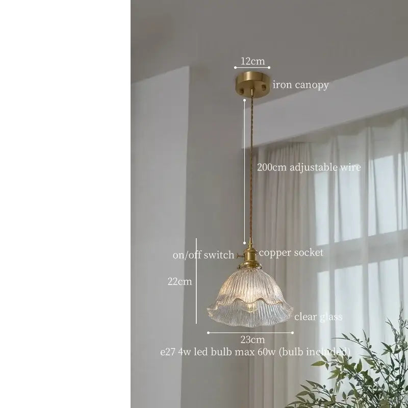 Decorbites clear glass led pendant light brass pair for bedroom
