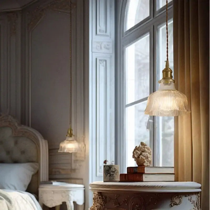 Decorbites clear glass led pendant light brass pair for bedroom