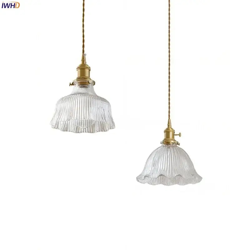 Decorbites clear glass led pendant light brass pair for bedroom