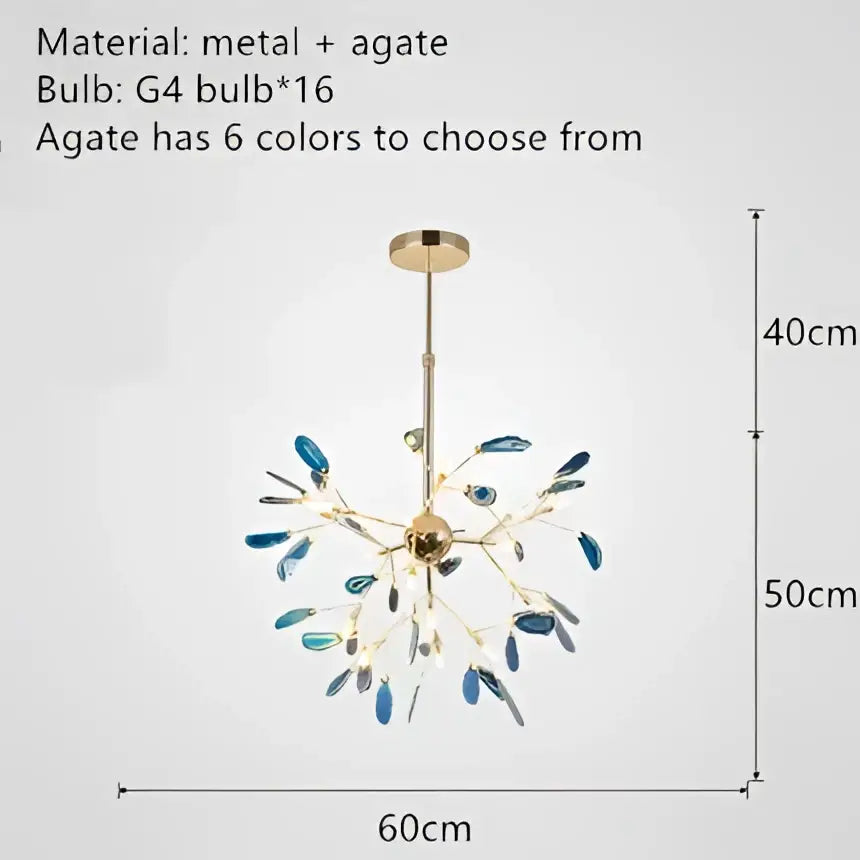 Decorbites colorful agate led leaf chandelier bedroom pendant light