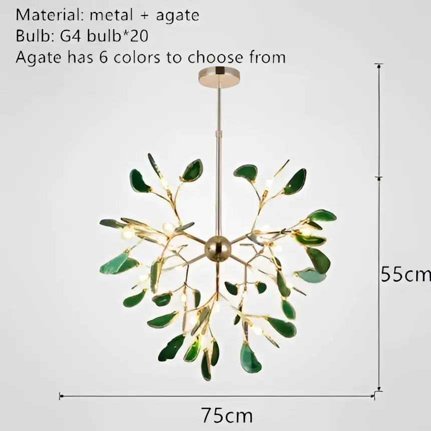 Decorbites colorful agate led leaf chandelier bedroom pendant light