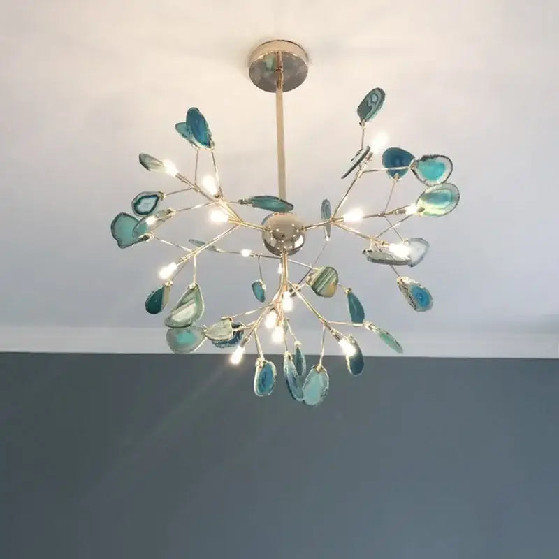Decorbites colorful agate led leaf chandelier bedroom pendant light