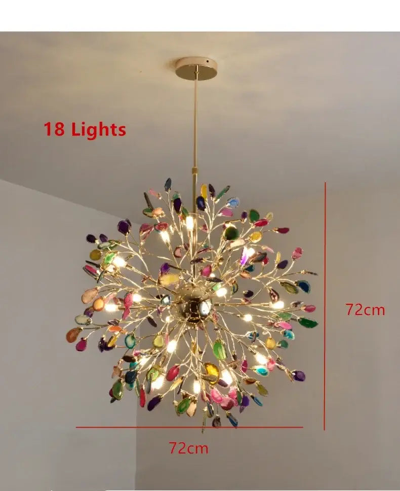 Decorbites colorful agate led leaf chandelier bedroom pendant light
