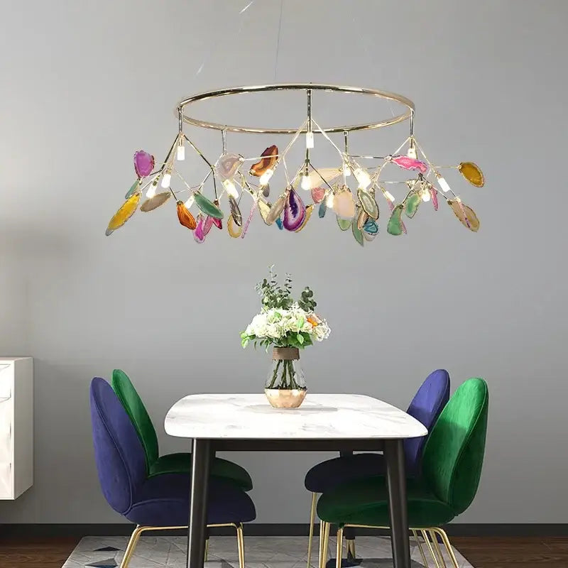 Decorbites colorful agate led leaf chandelier bedroom pendant light