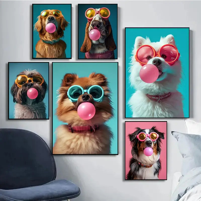 Vibrant colorful dog sunglasses canvas wall art living room decor