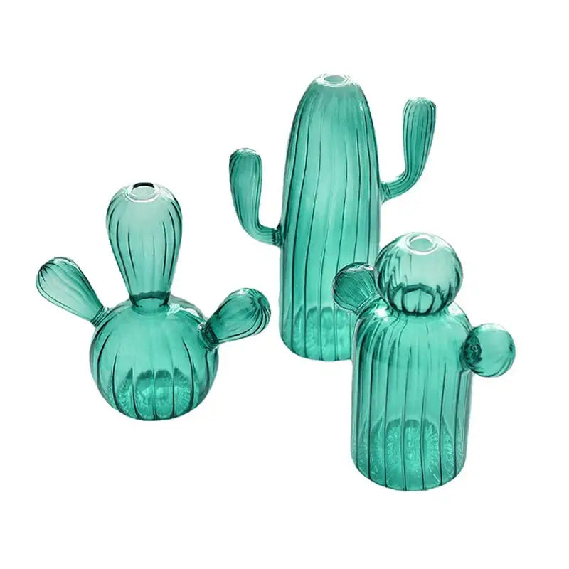 Green glass cactus vase set living room home decor