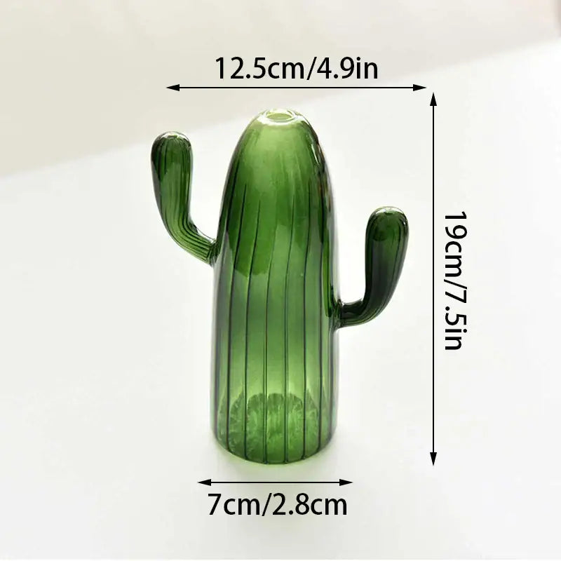 Green glass cactus vase set living room home decor
