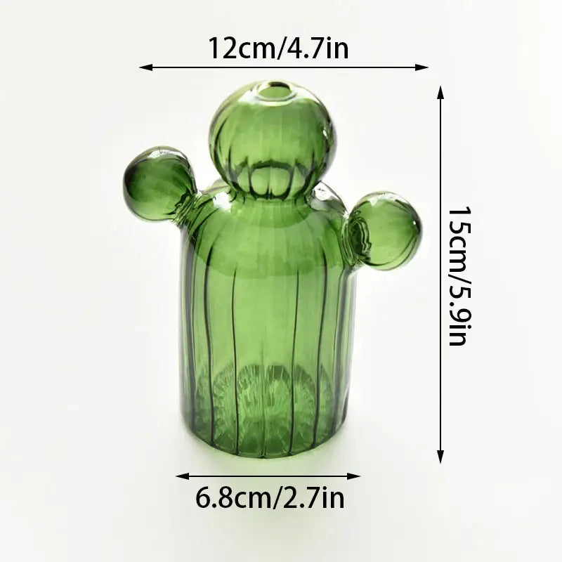 Green glass cactus vase set living room home decor