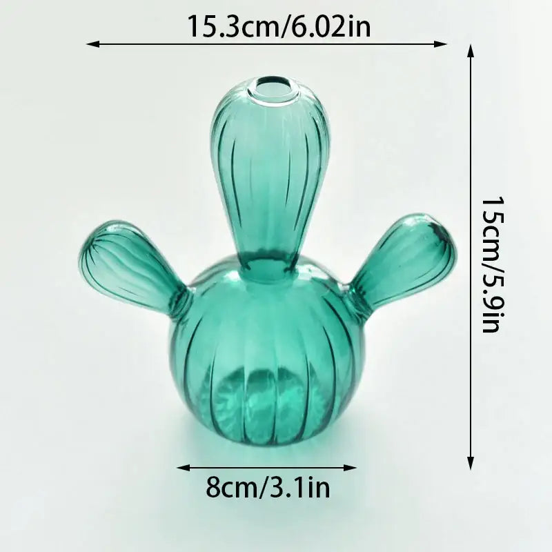 Green glass cactus vase set living room home decor
