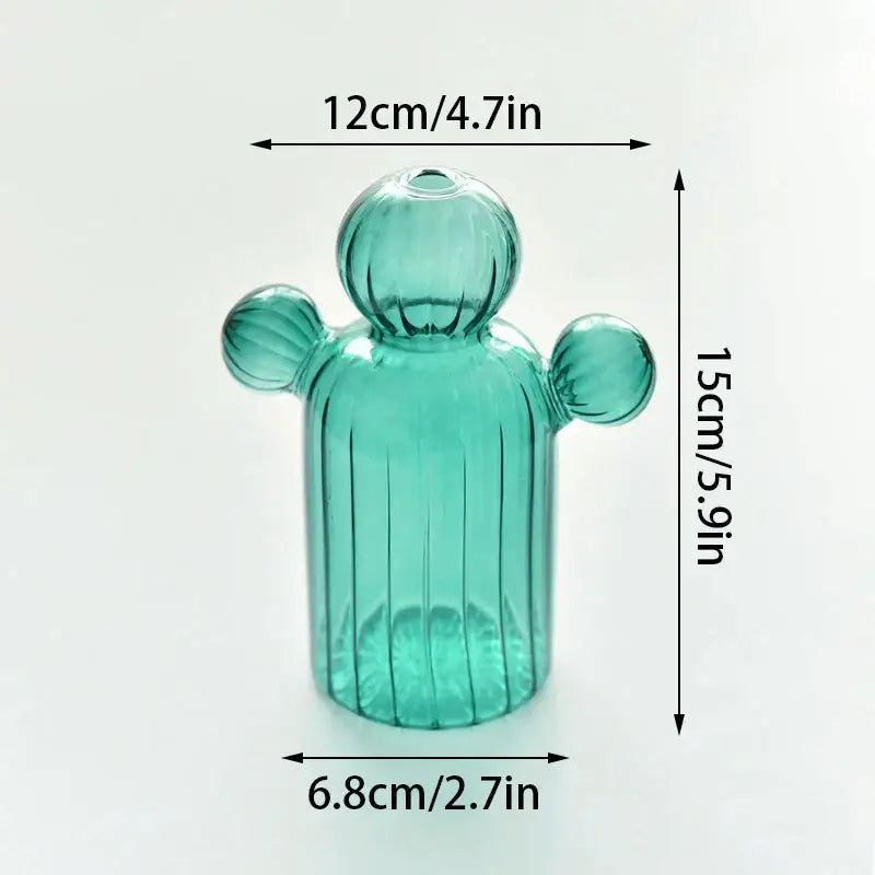 Green glass cactus vase set living room home decor