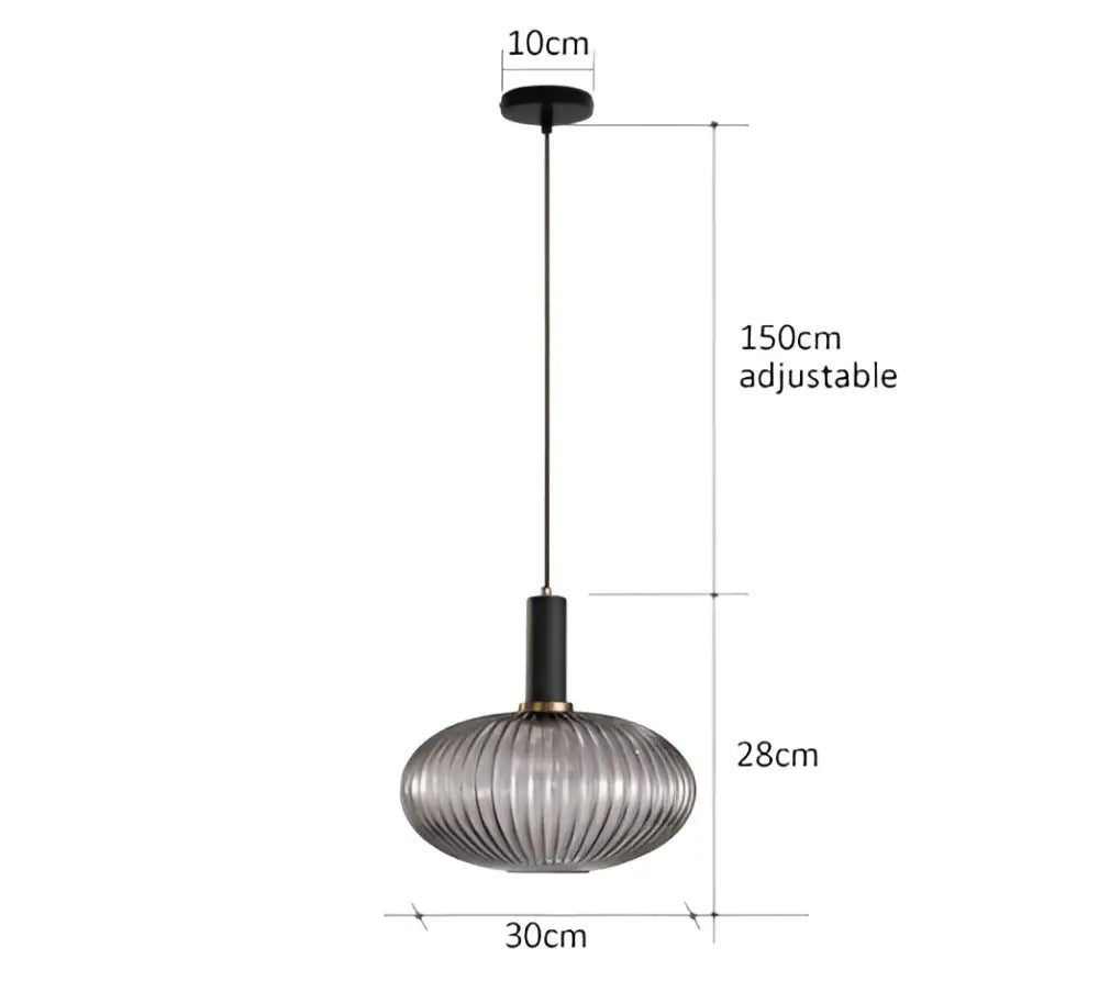 Retro ribbed amber glass pendant lights for dining room