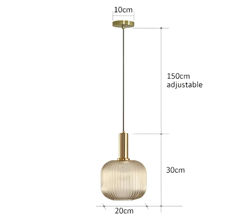 Retro ribbed amber glass pendant lights for dining room