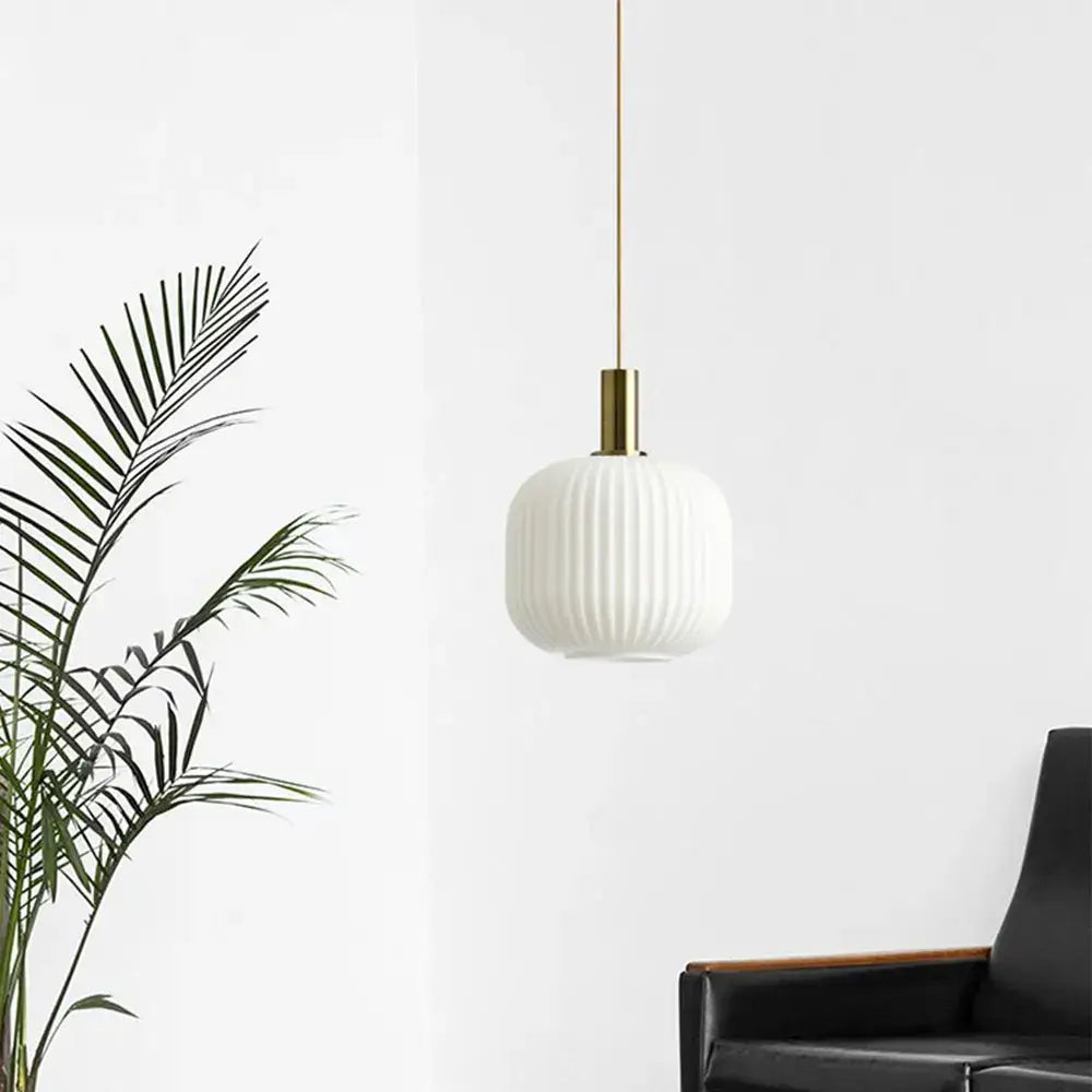 Retro ribbed amber glass pendant lights for dining room