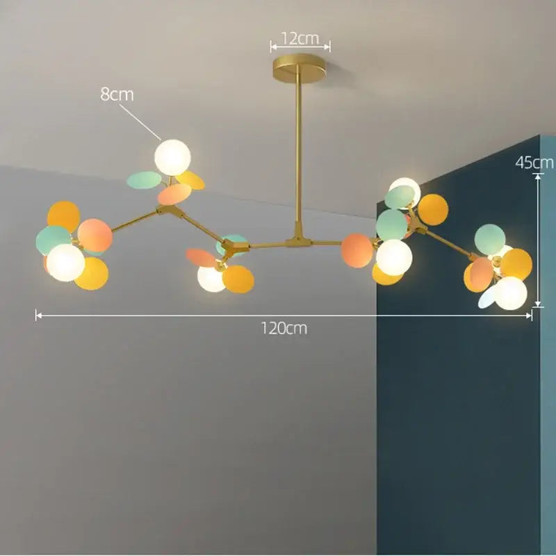 Modern brass colorful led branch chandelier living room light